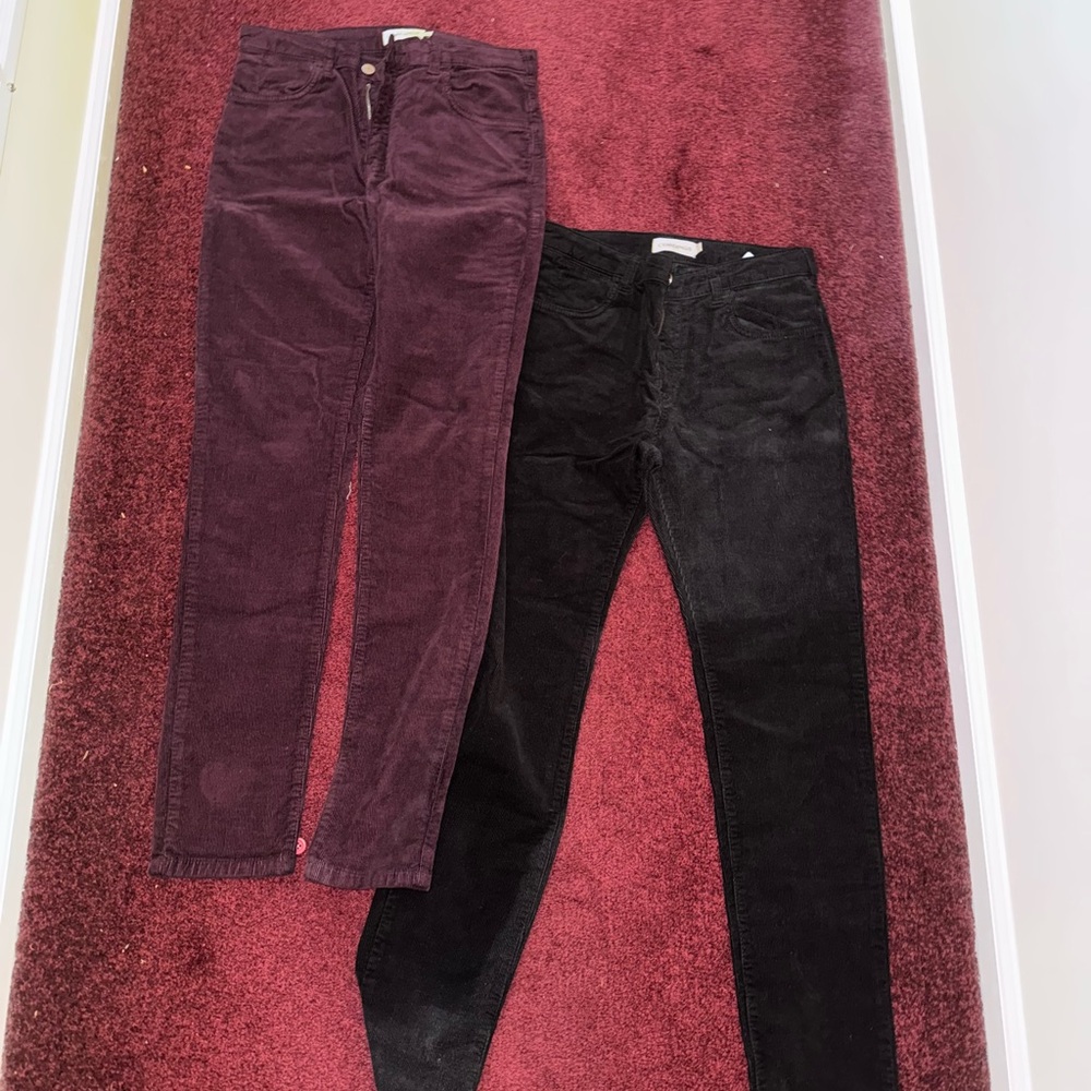 Women's Straight Leg Corduroy Pants - Black and Burgundy